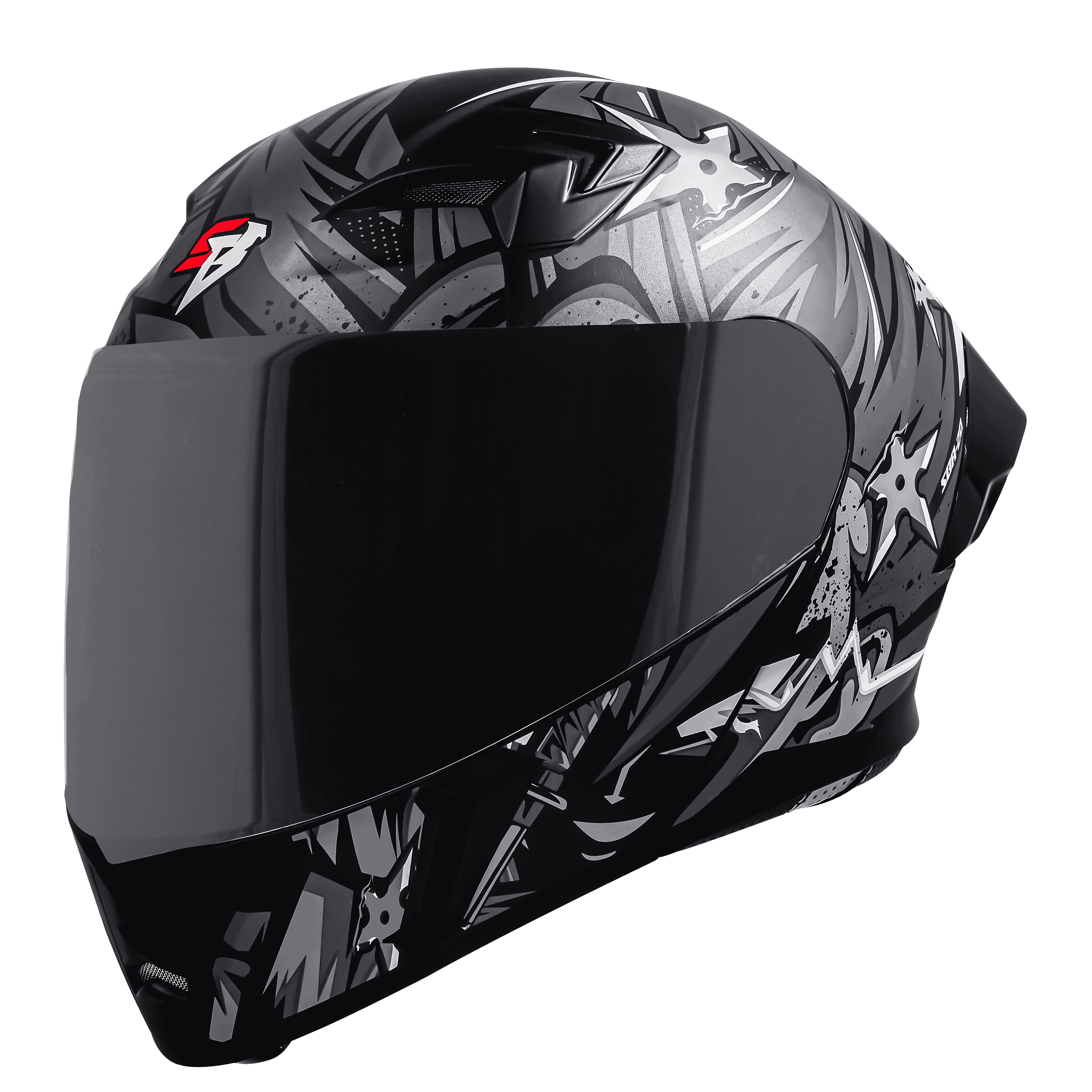 STEELBIRD SBA-20 ISS DARK WARRIOR MATT BLACK/GREY C/V 580 MM WITH EXTRA SMOKE VISOR, BLACK SPOILER