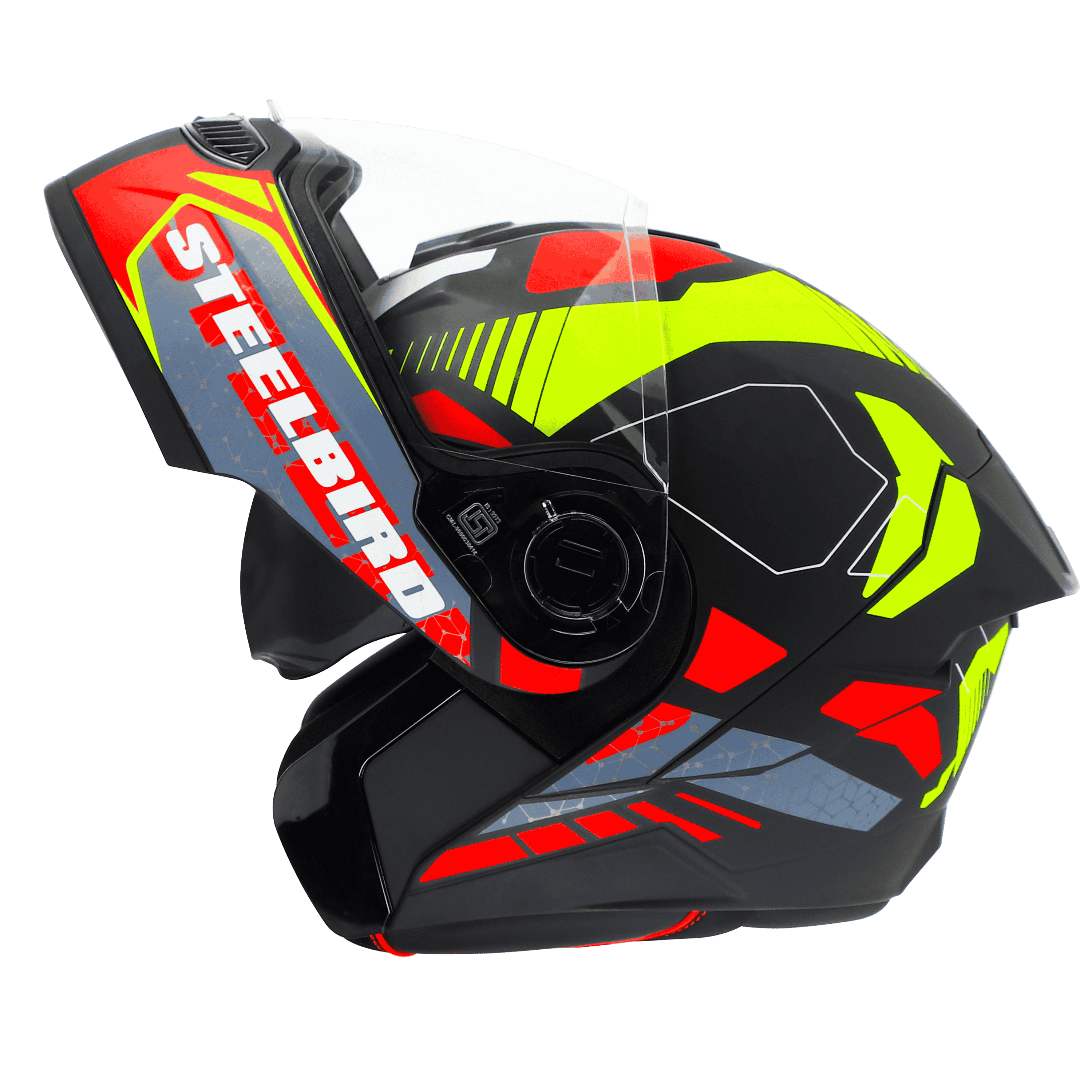 STEELBIRD SBA-8 ISS ZAGGY MATT BLACK RED NEON C/V 580 MM WITH EXTRA RAINBOW VISOR