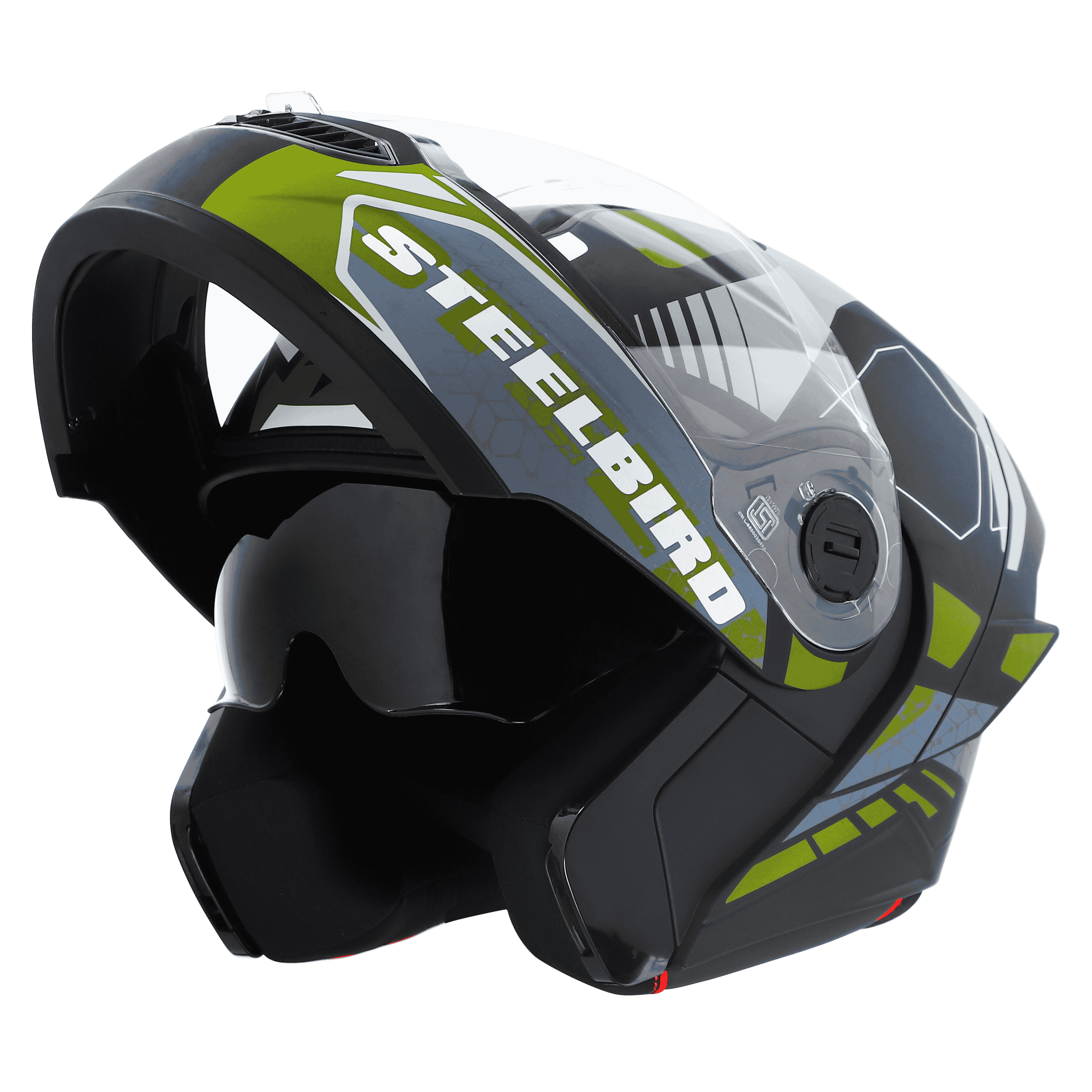STEELBIRD SBA-8 ISS ZAGGY MATT BLACK GREY GREEN C/V 580 MM WITH EXTRA SMOKE VISOR