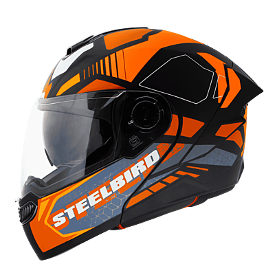 STEELBIRD SBA-8 ISS ZAGGY MATT BLACK ORANGE YELLOW C/V 600 MM WITH EXTRA SMOKE VISOR