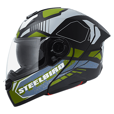STEELBIRD SBA-8 ISS ZAGGY MATT BLACK GREY GREEN C/V 600 MM WITH EXTRA SMOKE VISOR
