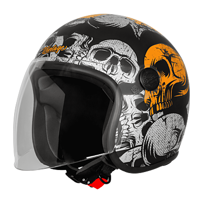 STEELBIRD SBH-56 VINTAGE SKULL MATT BLACK/ORANGE C/V 580 MM (LONG VISOR)