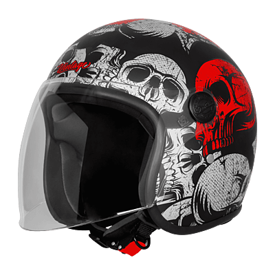 STEELBIRD SBH-56 VINTAGE SKULL GLOSSY BLACK/RED C/V 600 MM (LONG VISOR)