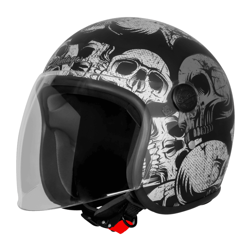 STEELBIRD SBH-56 VINTAGE SKULL MATT BLACK/GREY C/V 600 MM (LONG VISOR)