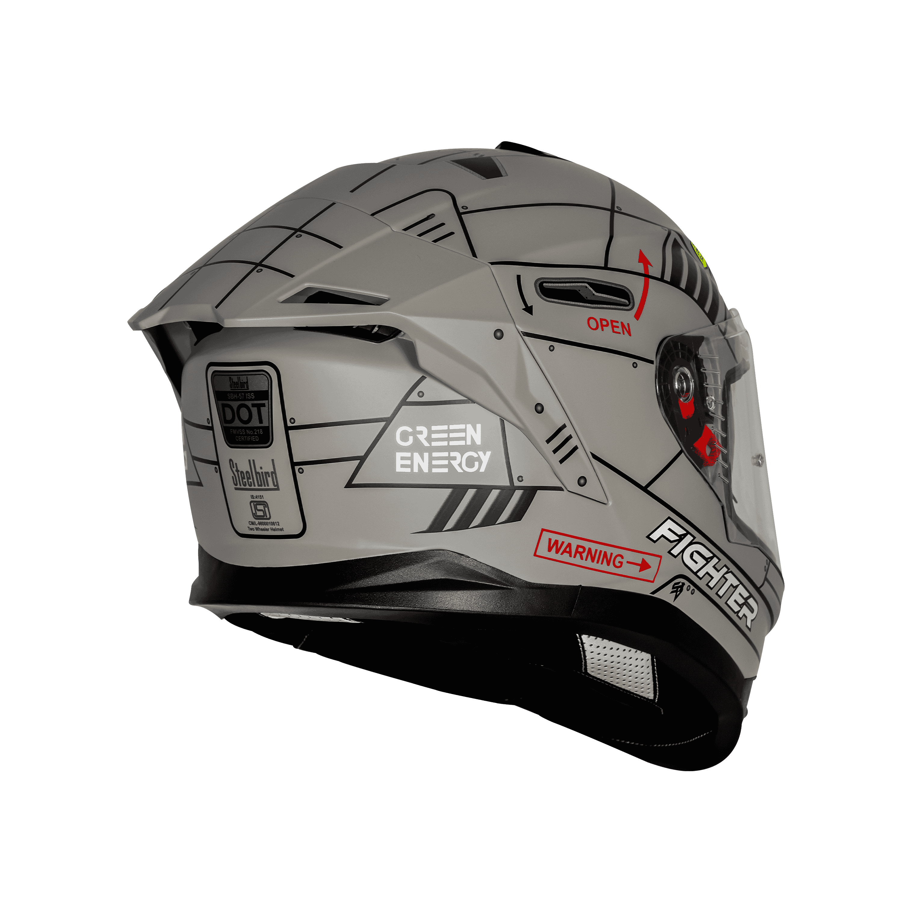STEELBIRD SBH-57 ISS FIGHTER F6 GLOSSY GREY/BLACK C/V 600MM WITH EXTRA SMOKE VISOR