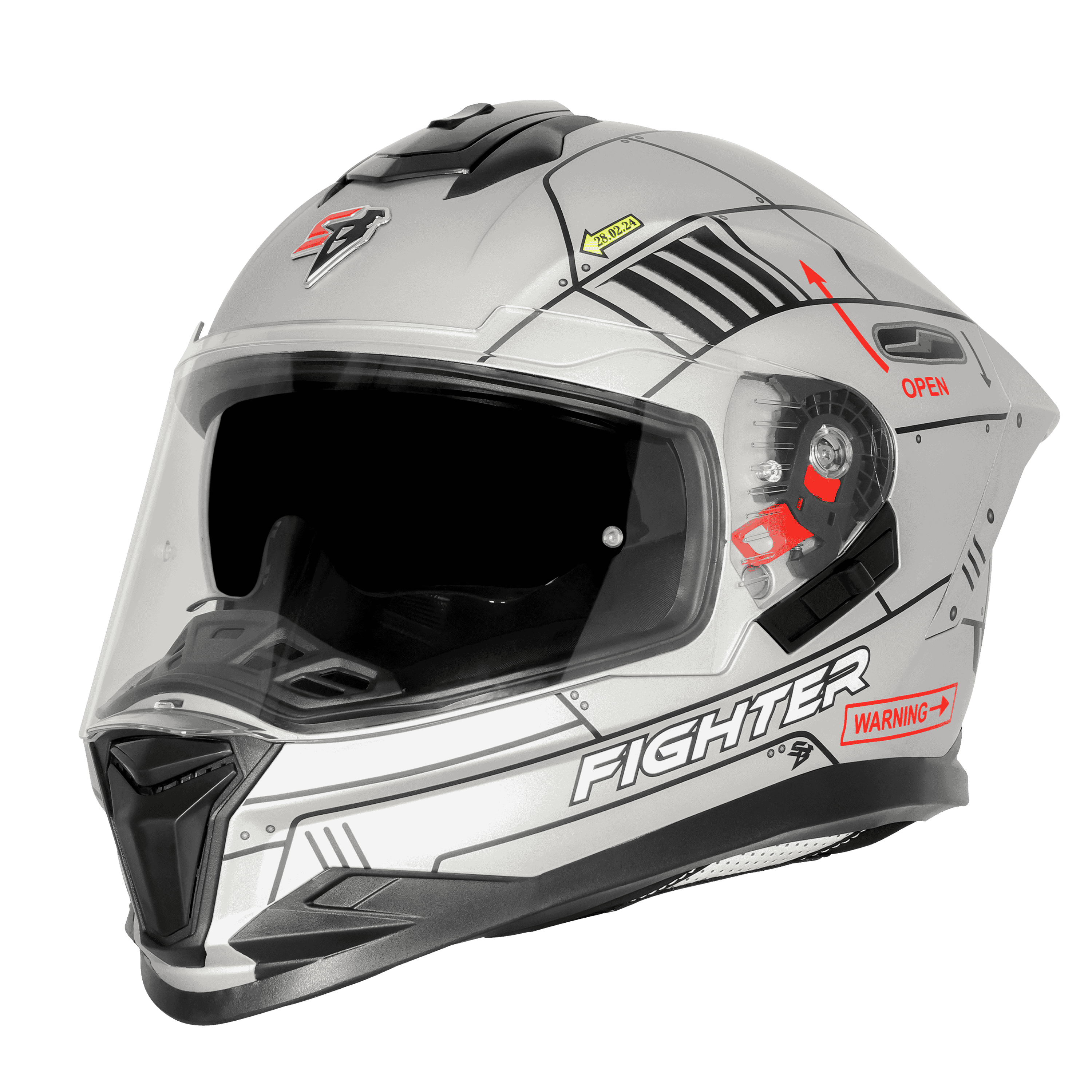 STEELBIRD SBH-57 ISS FIGHTER F6 GLOSSY SILVER/BLACK C/V 600MM WITH EXTRA SMOKE VISOR