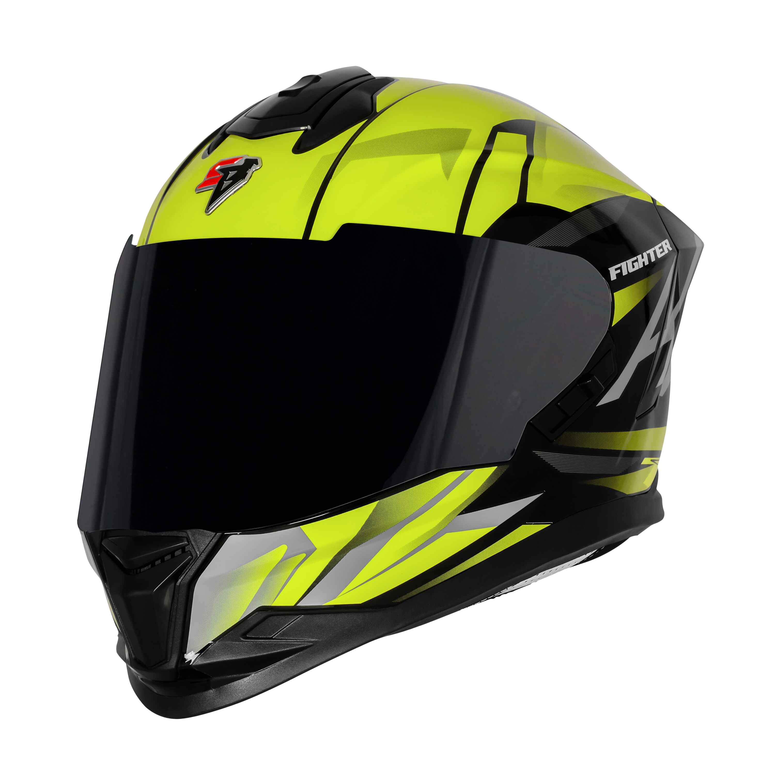 STEELBIRD SBH-57 ISS FIGHTER F4 GLOSSY BLACK/FL.YELLOW C/V 600MM WITH EXTRA SMOKE VISOR