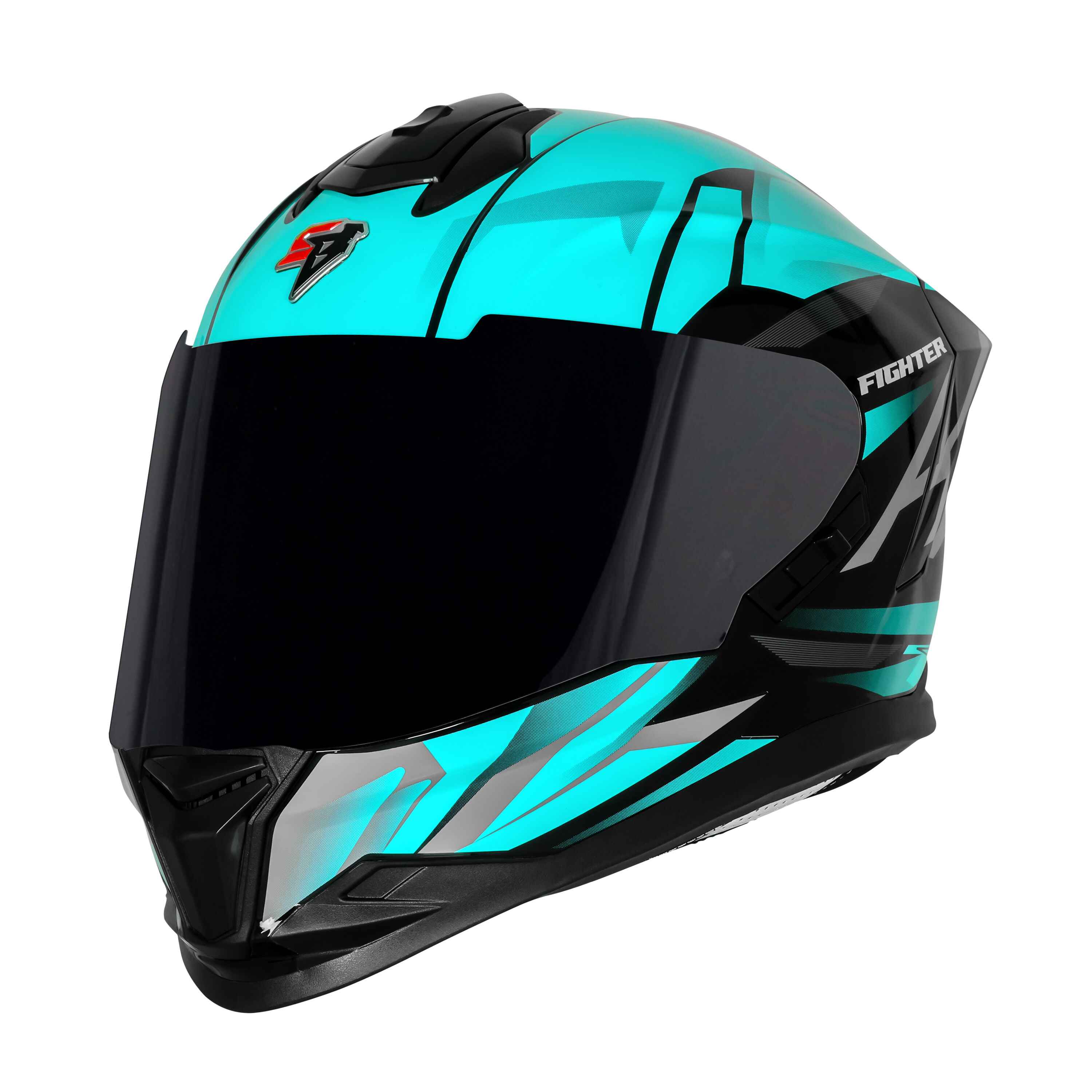 STEELBIRD SBH-57 ISS FIGHTER F4 GLOSSY BLACK/SEA GREEN C/V 580MM WITH EXTRA SMOKE VISOR