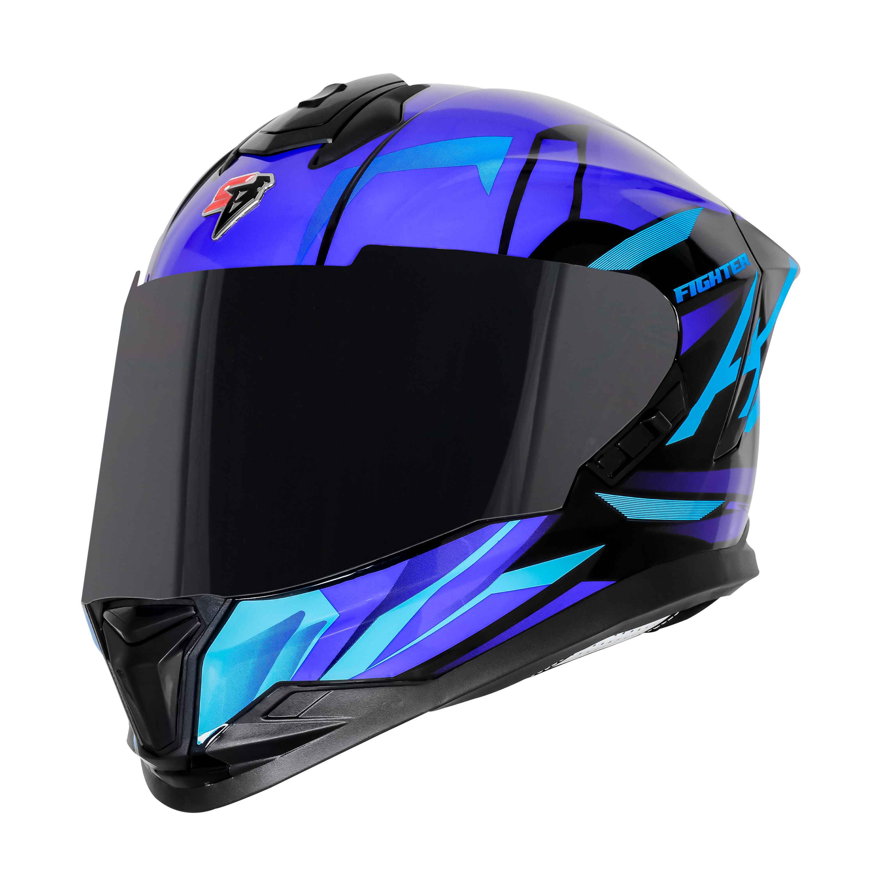 STEELBIRD SBH-57 ISS FIGHTER F4 GLOSSY BLACK/SKY BLUE C/V 580MM WITH EXTRA SMOKE VISOR
