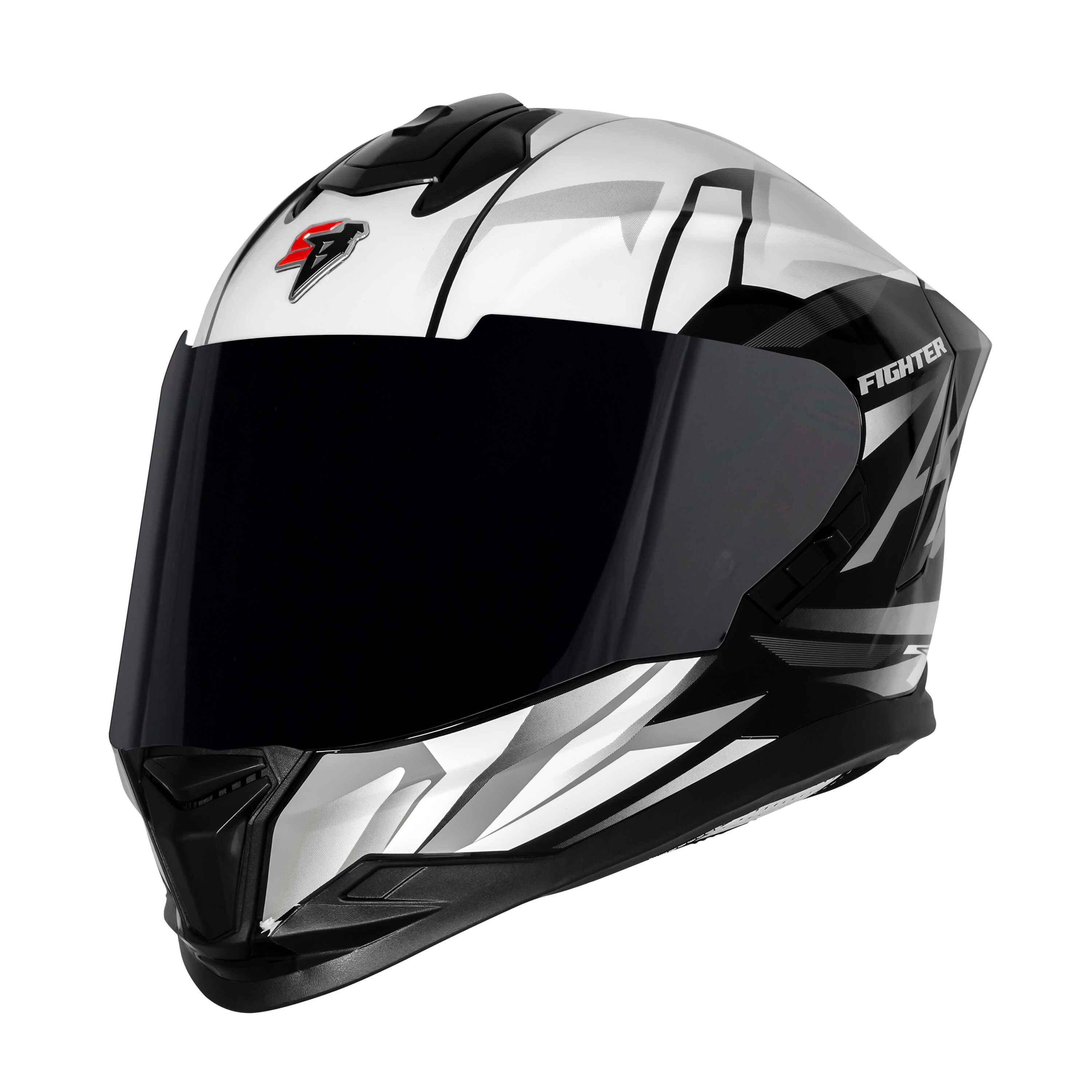 STEELBIRD SBH-57 ISS FIGHTER F4 GLOSSY BLACK/WHITE C/V 580MM WITH EXTRA SMOKE VISOR