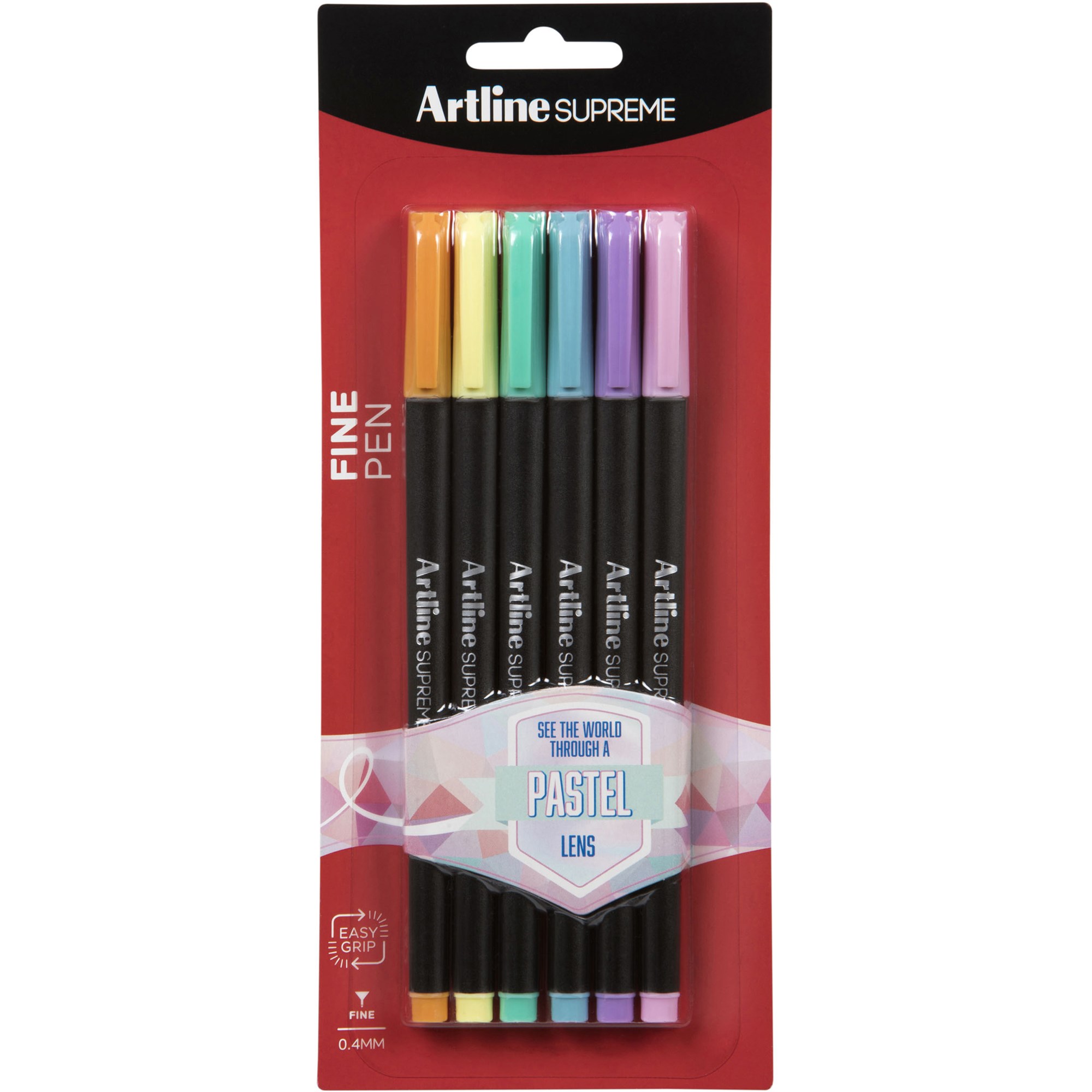 Artline Supreme Fineliner Pen 0.4mm Pastel Assorted Colours Pack Of 6
