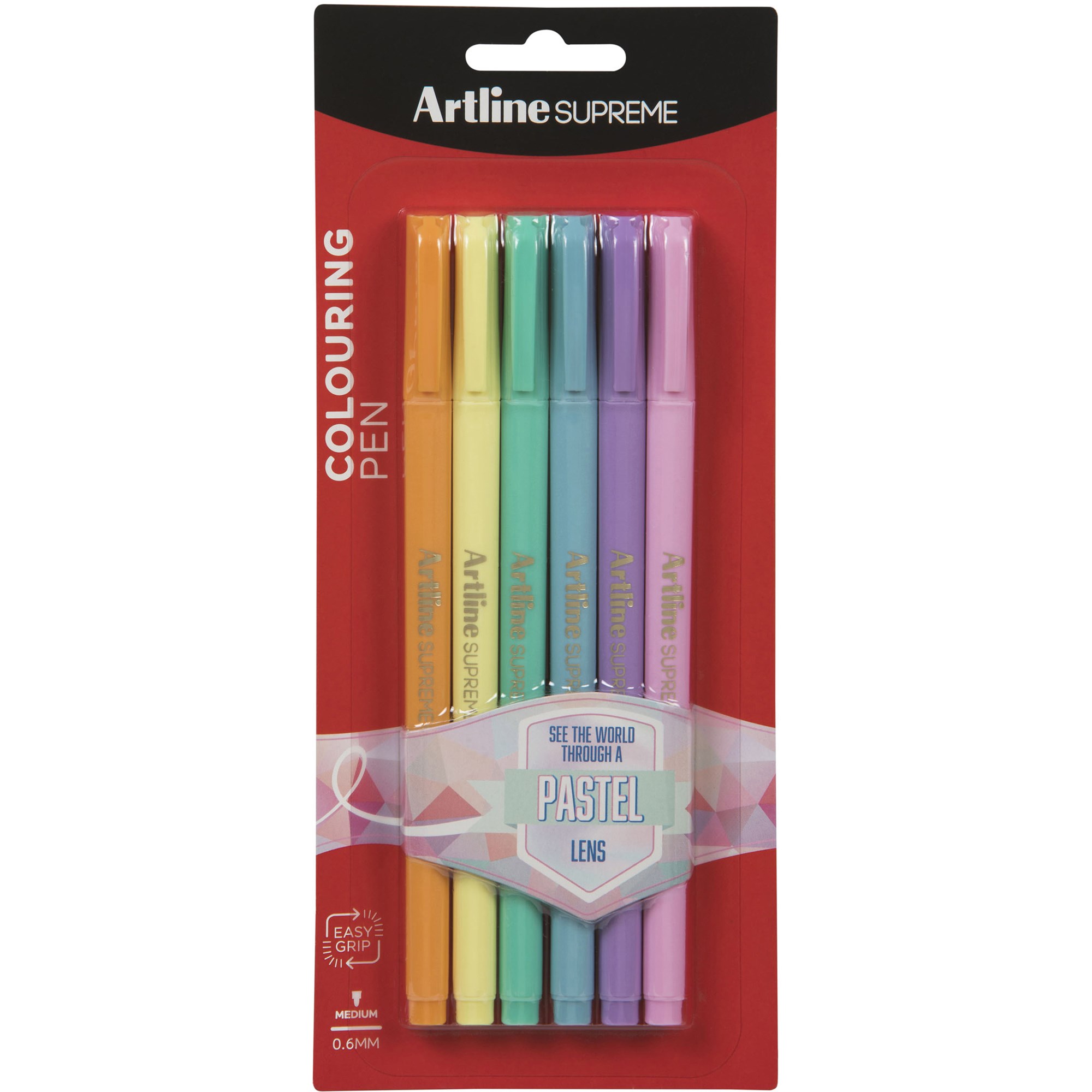 Artline Supreme Fineliner Pen 0.6mm Pastel Assorted Colours Pack Of 6