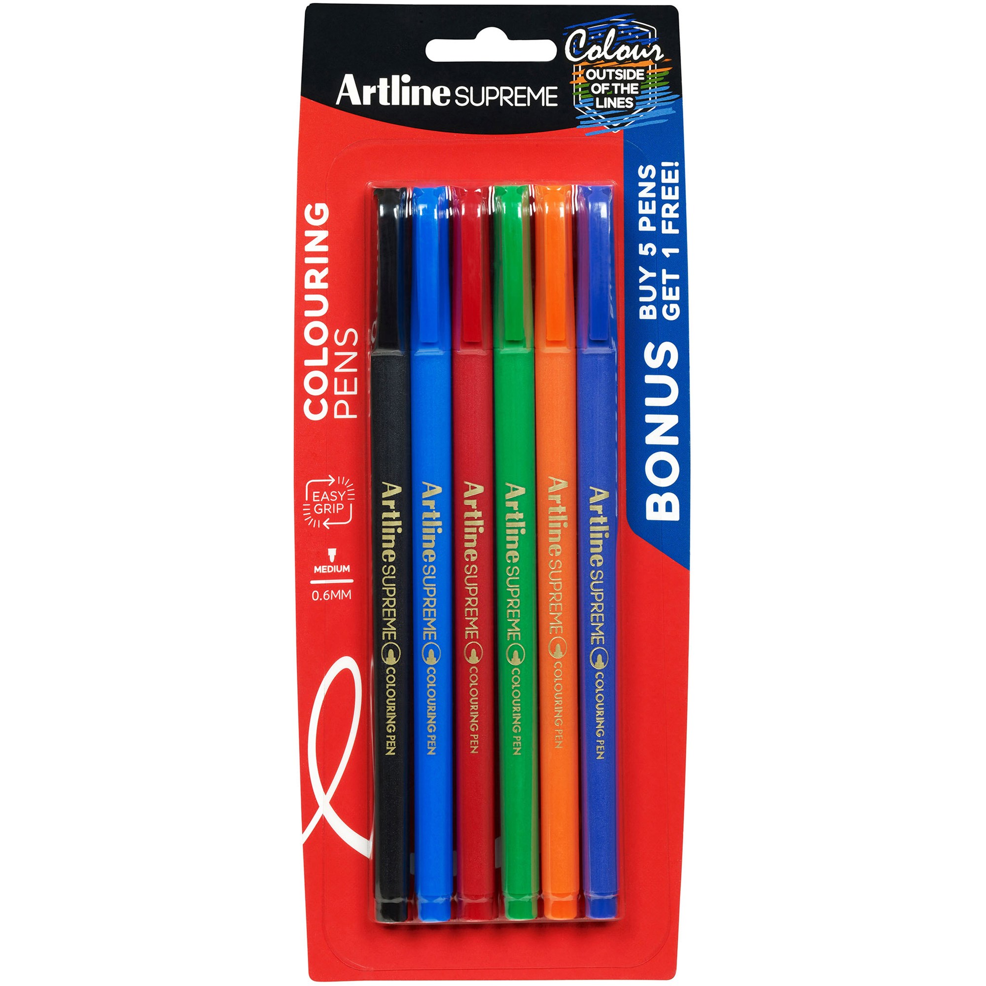 Artline Supreme Fineliner Pen 0.6mm Assorted Colours Pack  Of 6