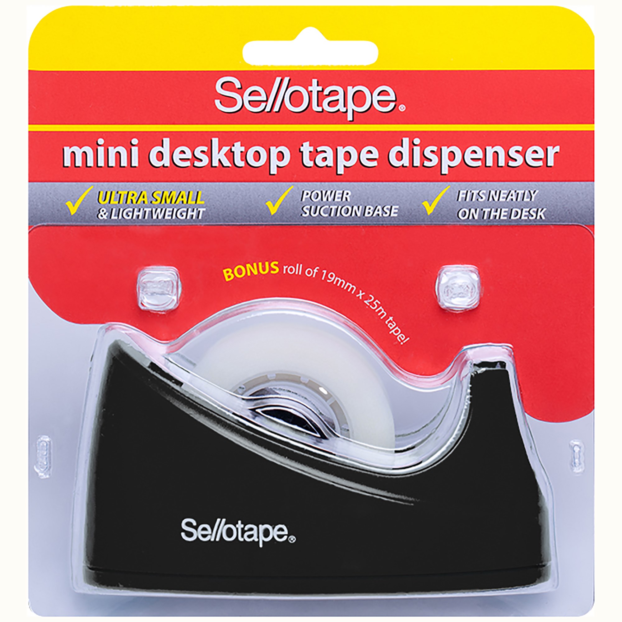 Sellotape Tape Dispenser 19mmx25m Mini Desktop Black or White Bonus Tape