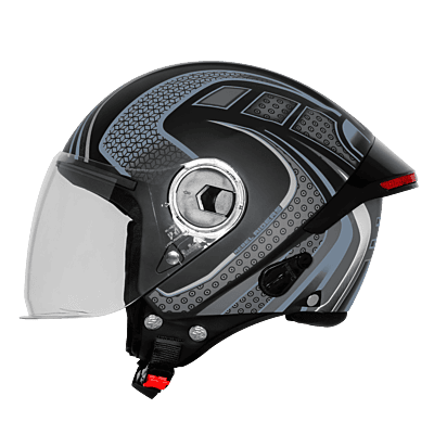 STEELBIRD SBH-64 ZIP RF REBEL RIDERS GLOSSY BLACK/GREY C/V 600 MM