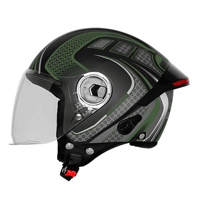 STEELBIRD SBH-64 ZIP RF REBEL RIDERS MATT BLACK/BATTLE GREEN C/V 600 MM