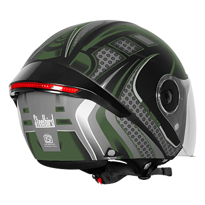 STEELBIRD SBH-64 ZIP RF REBEL RIDERS MATT BLACK/BATTLE GREEN C/V 600 MM