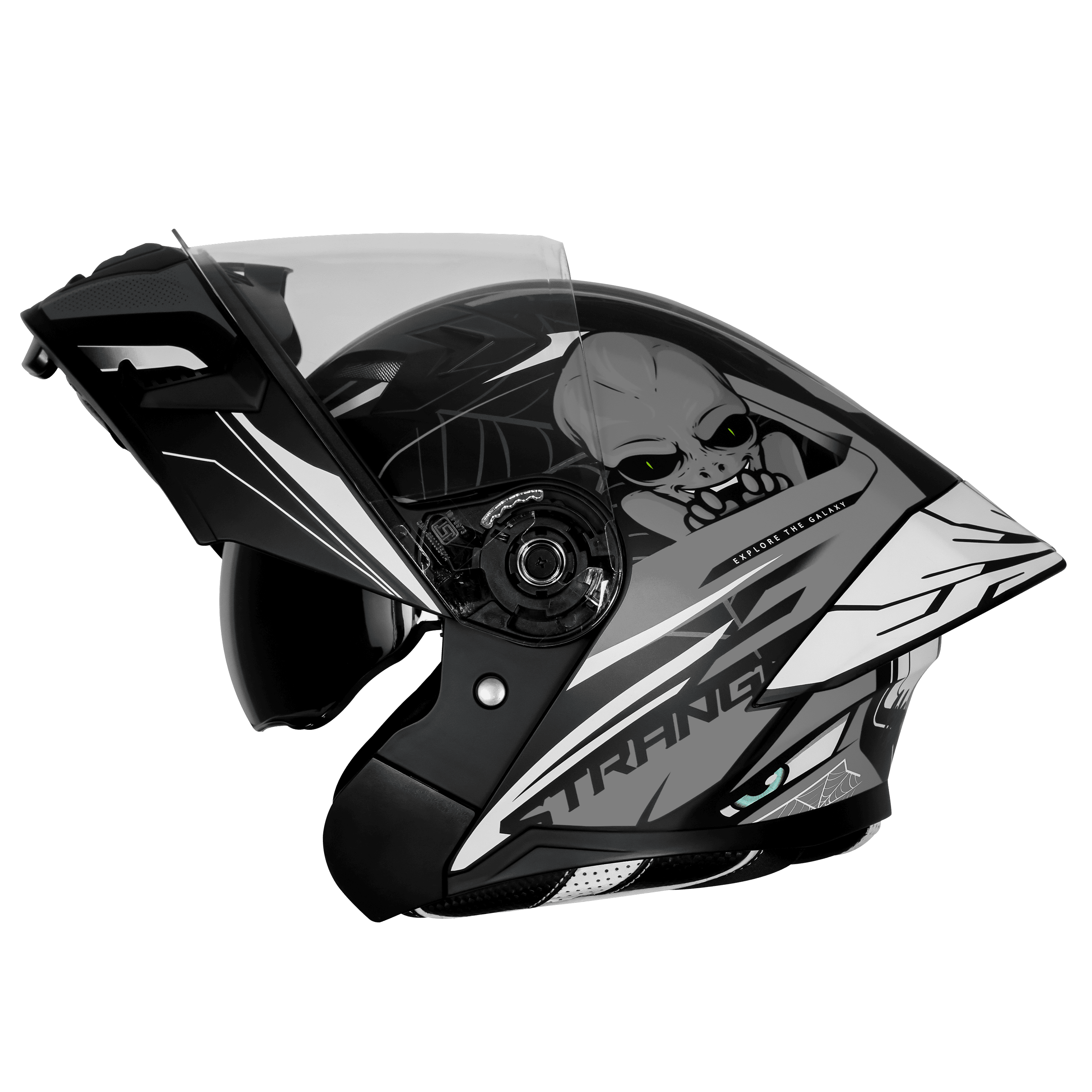 STEELBIRD SBA-20 ISS STRANGE GLOSSY BLACK/GREY C/V 580 MM WITH EXTRA SMOKE VISOR
