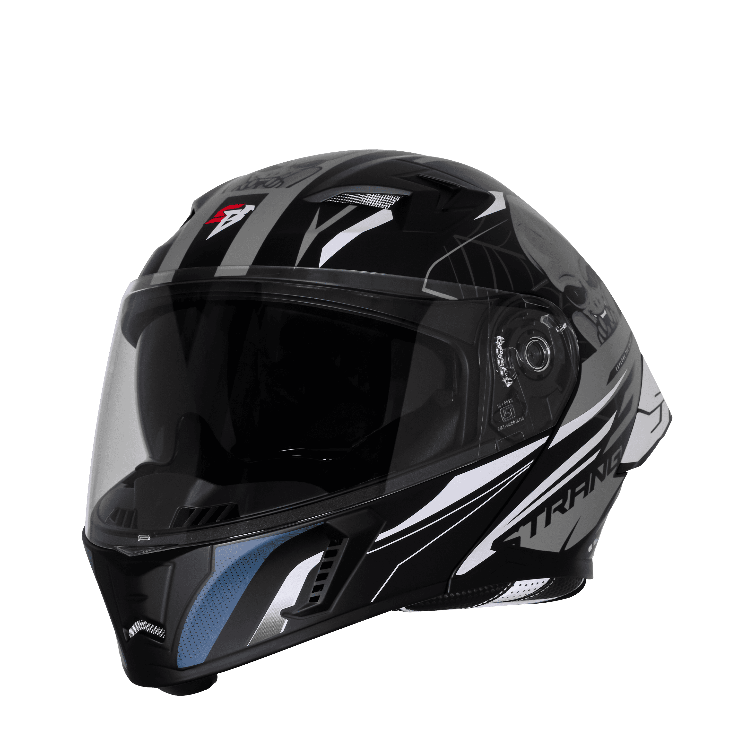 STEELBIRD SBA-20 ISS STRANGE GLOSSY BLACK/GREY C/V 600 MM WITH EXTRA SMOKE VISOR