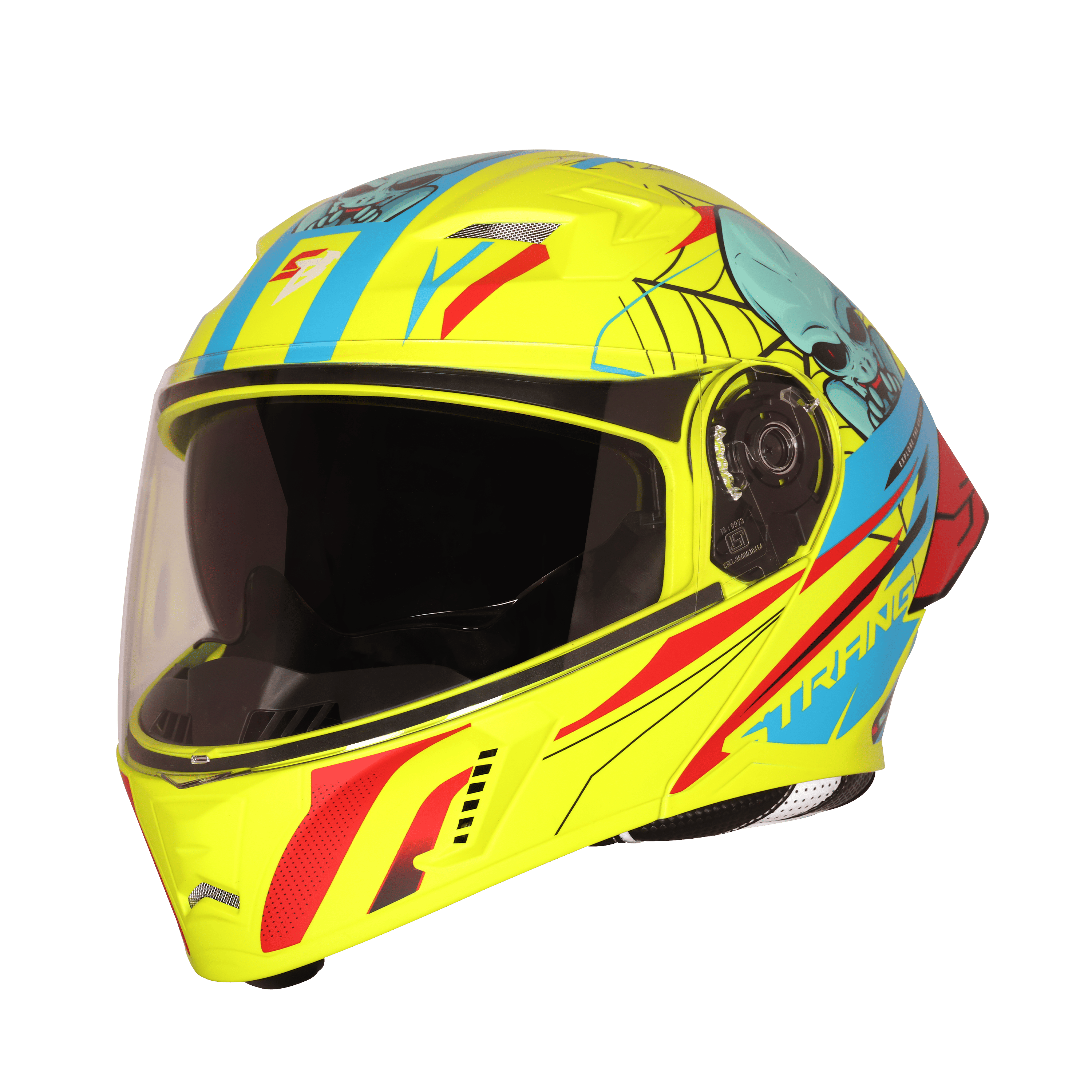 STEELBIRD SBA-20 ISS STRANGE GLOSSY FLU NEON/CYAN GREEN C/V 600 MM WITH EXTRA SMOKE VISOR