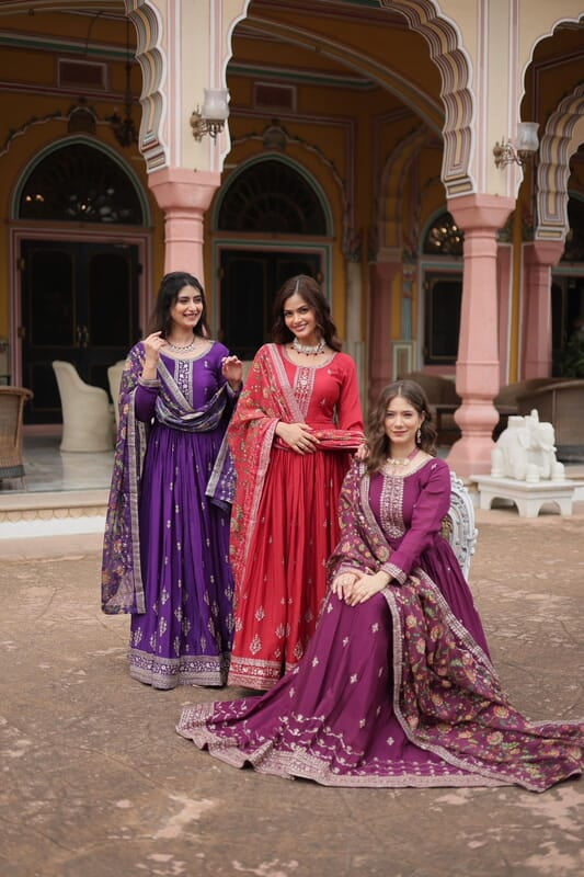 M1202: Beautiful Georgette Squins Embordiary Long Frocks With Duppata