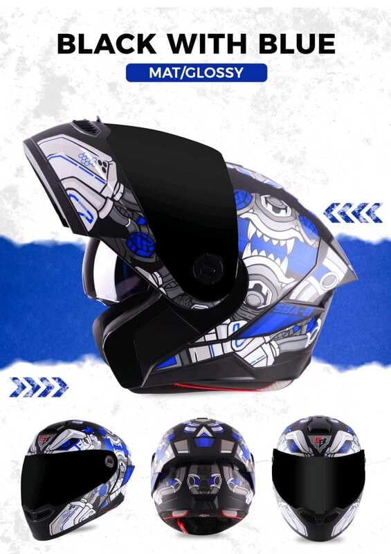 STEELBIRD SBA-8 ISS DIZIMON MAT BLACK/BLUE C/V 580 MM WITH EXTRA SMOKE VISOR