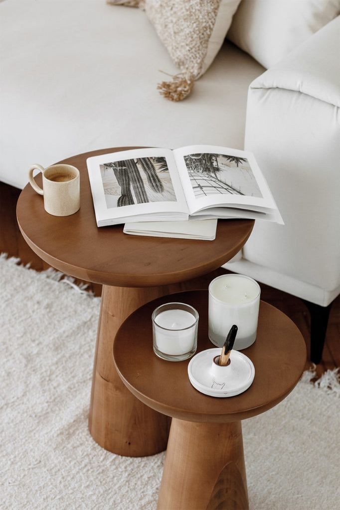 Set of 2 Wooden Nesting Tables – Modern Cone Base Side and End Table Set for Living Room Set of 2 Wooden Nesting Tables – Modern Cone Base Side and End Table Set for Living Room