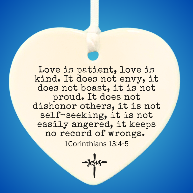 3" Heart Ceramic Ornament – Love is Patient- Romantic Keepsake Engagement, Wedding, or Anniversary
