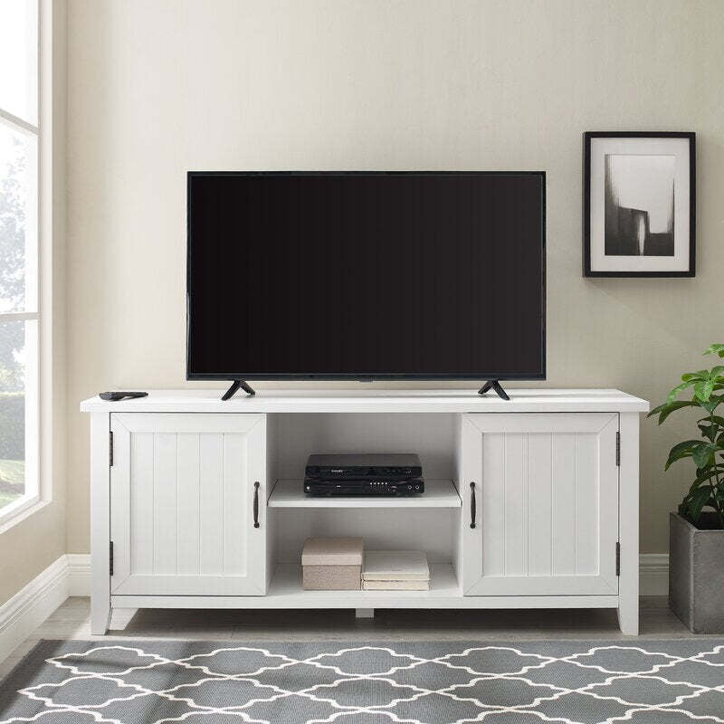 Farmhouse White Media Console - Shutter Door TV Stand