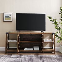 Rustic Farmhouse TV Stand with Glass Doors | Wood Entertainment Unit Rustic Farmhouse TV Stand with Glass Doors | Wood Entertainment Unit