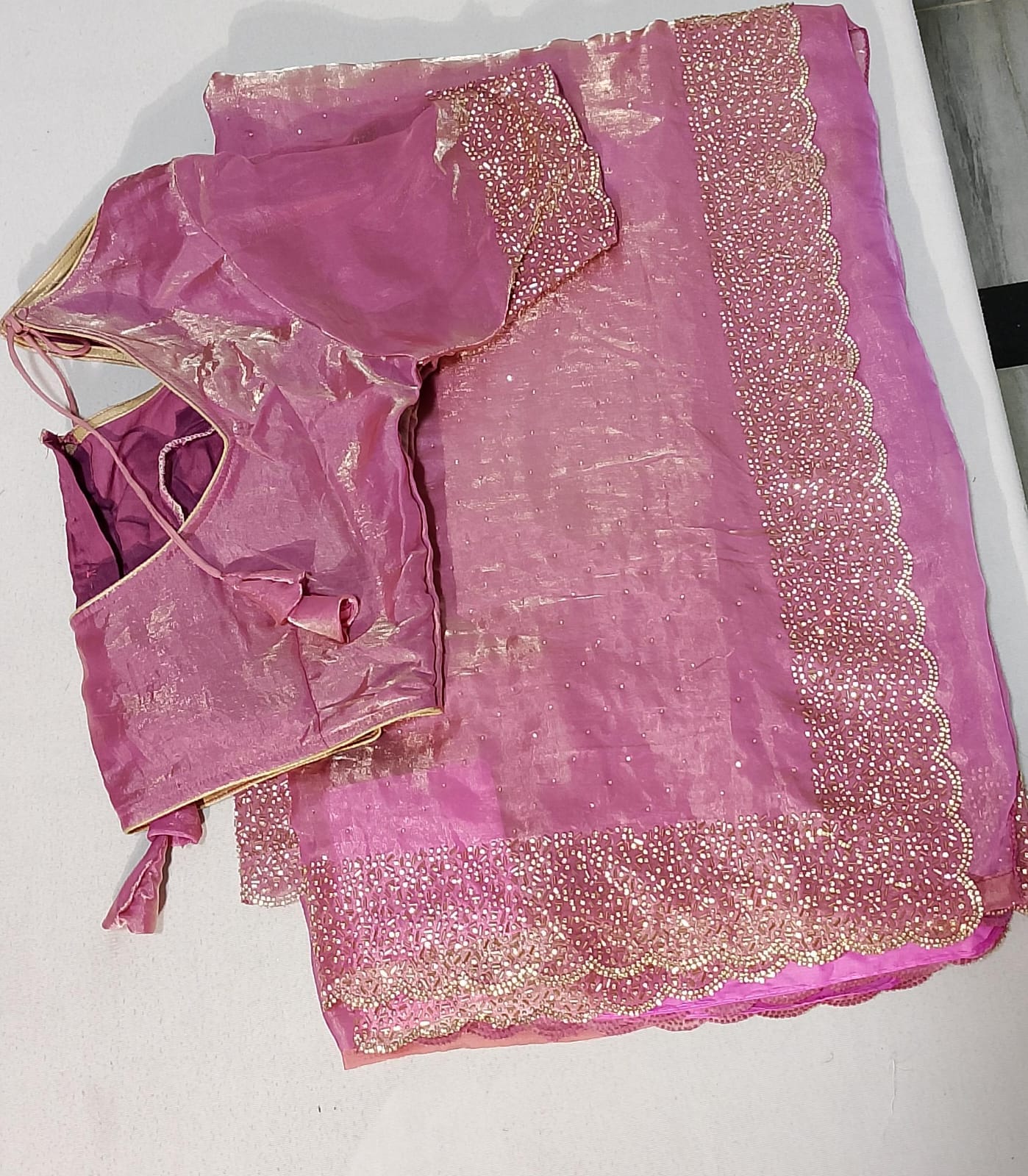 C193: Ready To Ship Beautiful Space Silk Sequnce Work Saree With Stitched Blouse