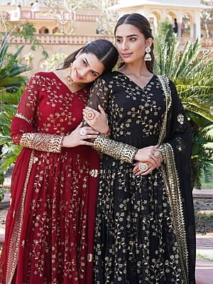 B613: Beautiful Georgette Long Frock 2Pc Sets