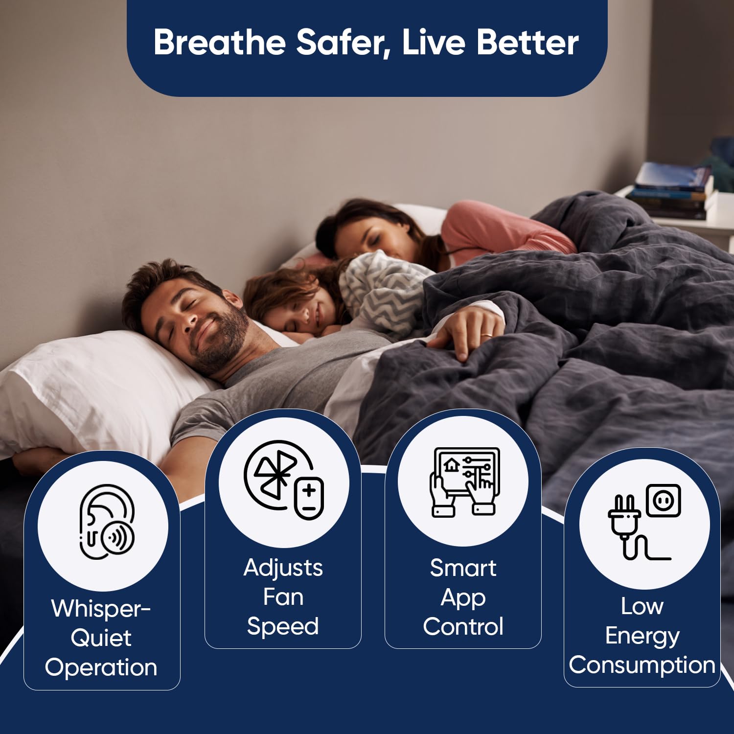A family relaxing in their clean-air living room, thanks to the Blueair Classic 480i. A family relaxing in their clean-air living room, thanks to the Blueair Classic 480i.