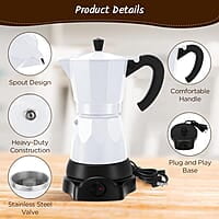 Cafetera eléctrica de 6 tazas de café expreso italiano, cafetera de moka italiana de 10.1 fl oz, cafetera de café portátil de aluminio con base desmontable, regalo de café para viajes en casa