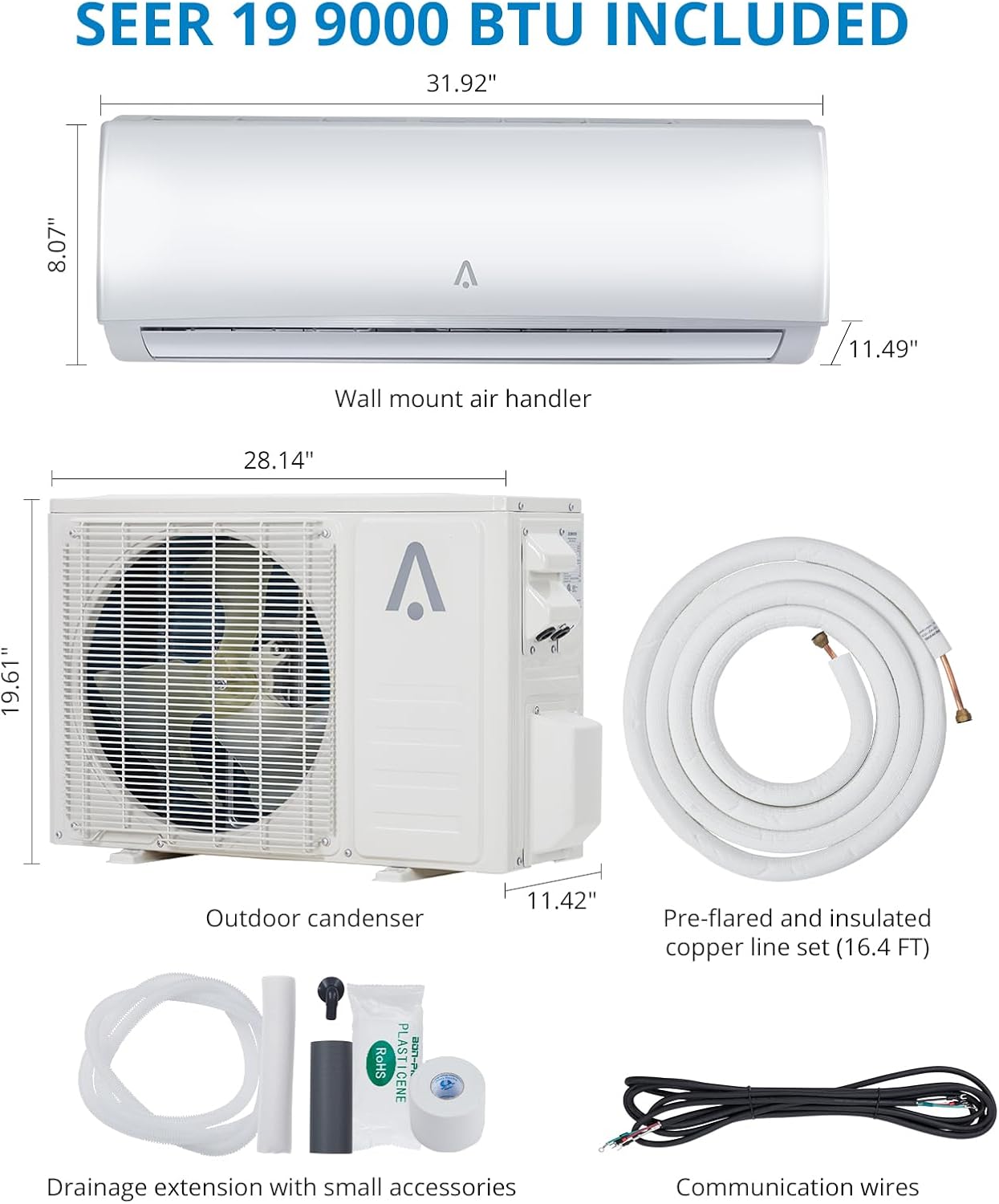 Zstar Mini aire acondicionado dividido de 9,000 Btus