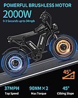 Bicicleta eléctrica para adultos, 1000/2000W, 25/30/37 MPH, 48V-52V, 20AH