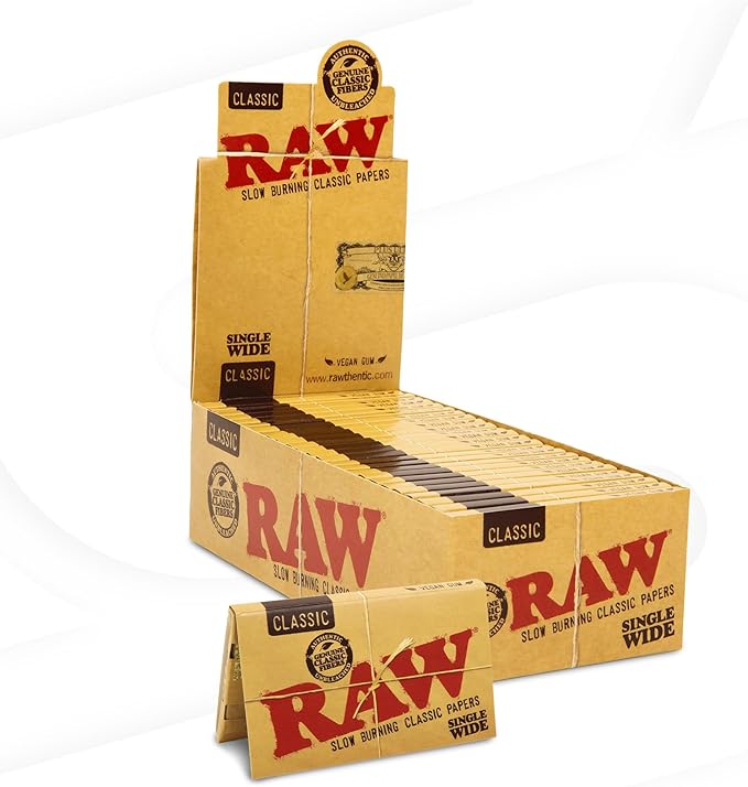 RAW® - Classic Rolling Papers Single Wide (Double Feed) 100ct - Display of 25