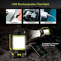 Rechargeable Flashlights Camping Lantern,6 Modes LED Bright Flashlight 3000mAh Power Bank