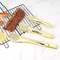 HIGH QUALITY GOLD PLATED STAINLESS STEEL LONG INSULATED HANDLE FOOD TONG - BIG HIGH QUALITY GOLD PLATED STAINLESS STEEL LONG INSULATED HANDLE FOOD TONG - BIG