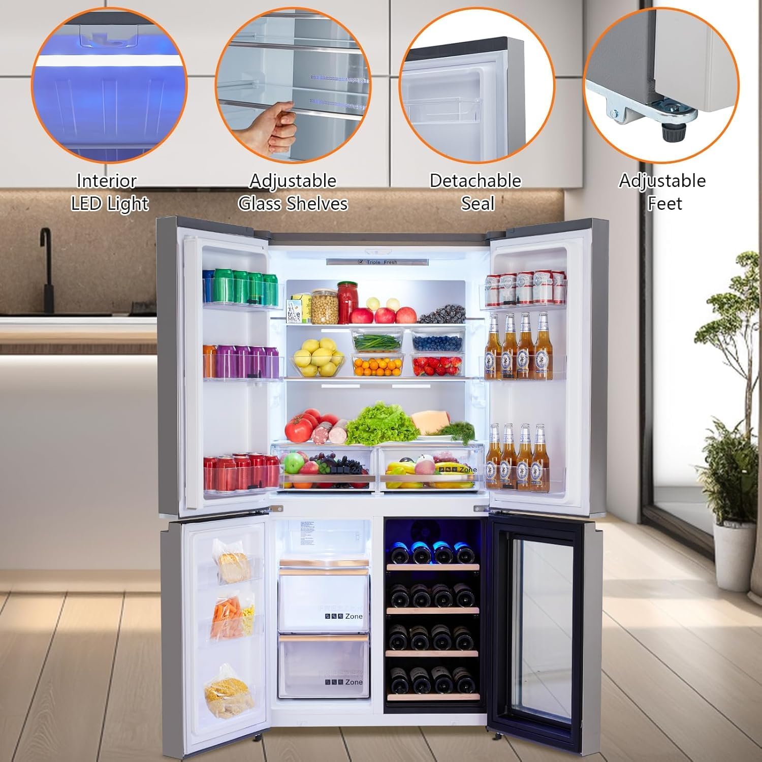 Refrigeradores de acero inoxidable de 21 pies cúbicos