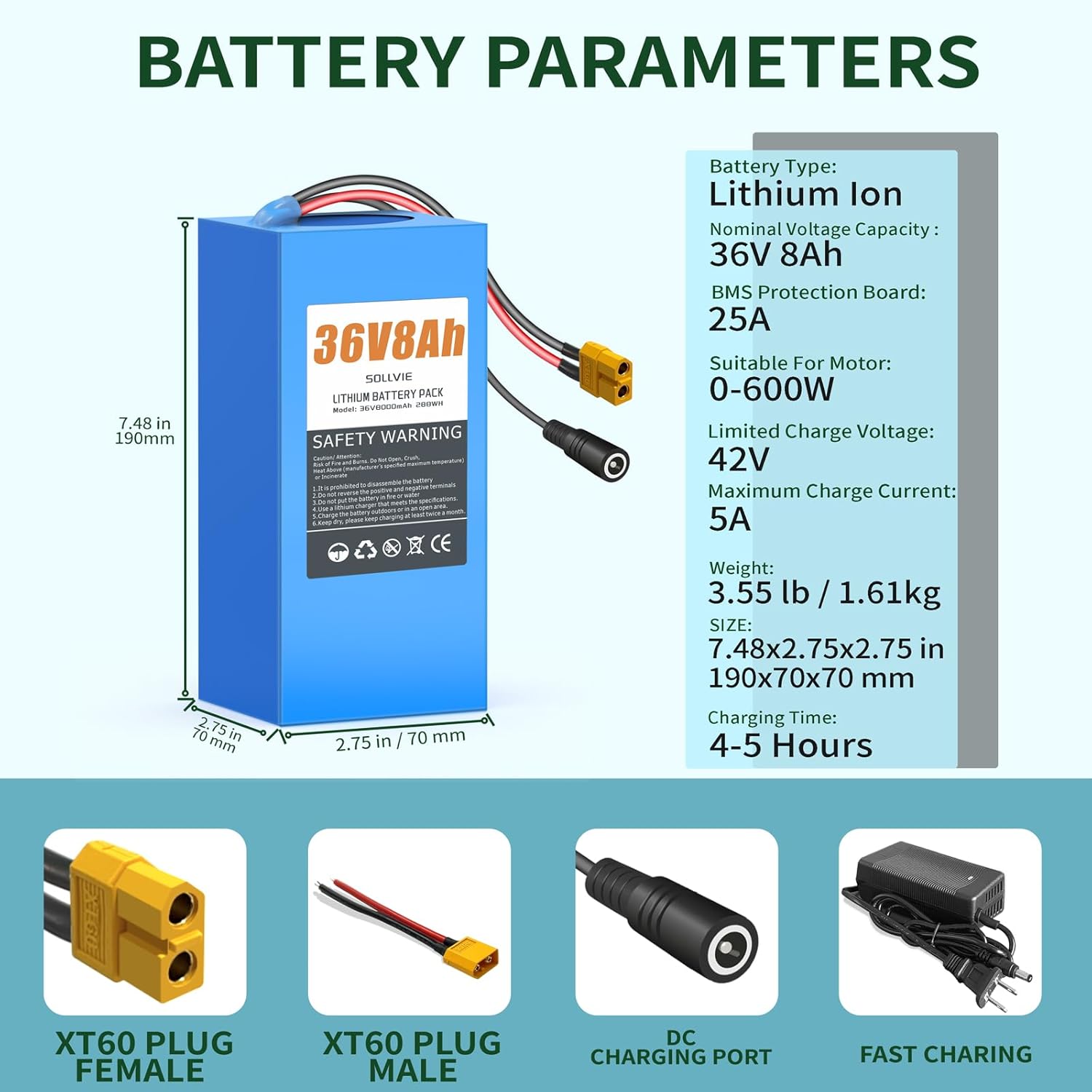 Batería eléctrica de litio de 36 V 8 Ah recargable