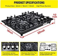 FORIMO Placa de cocina de gas de 22 pulgadas y 4 quemadores