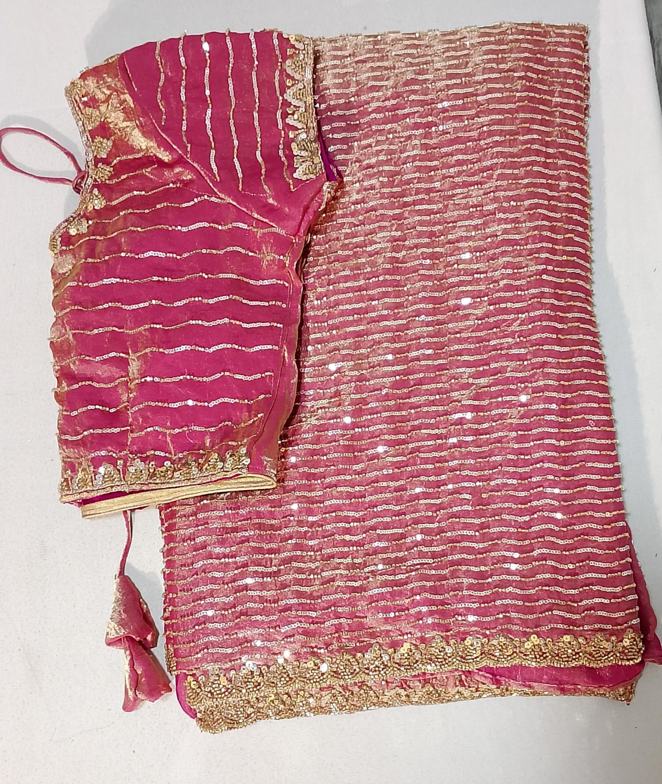 C195: Ready To Ship Beautiful Sequnce Work Saree With Stitched Blouse