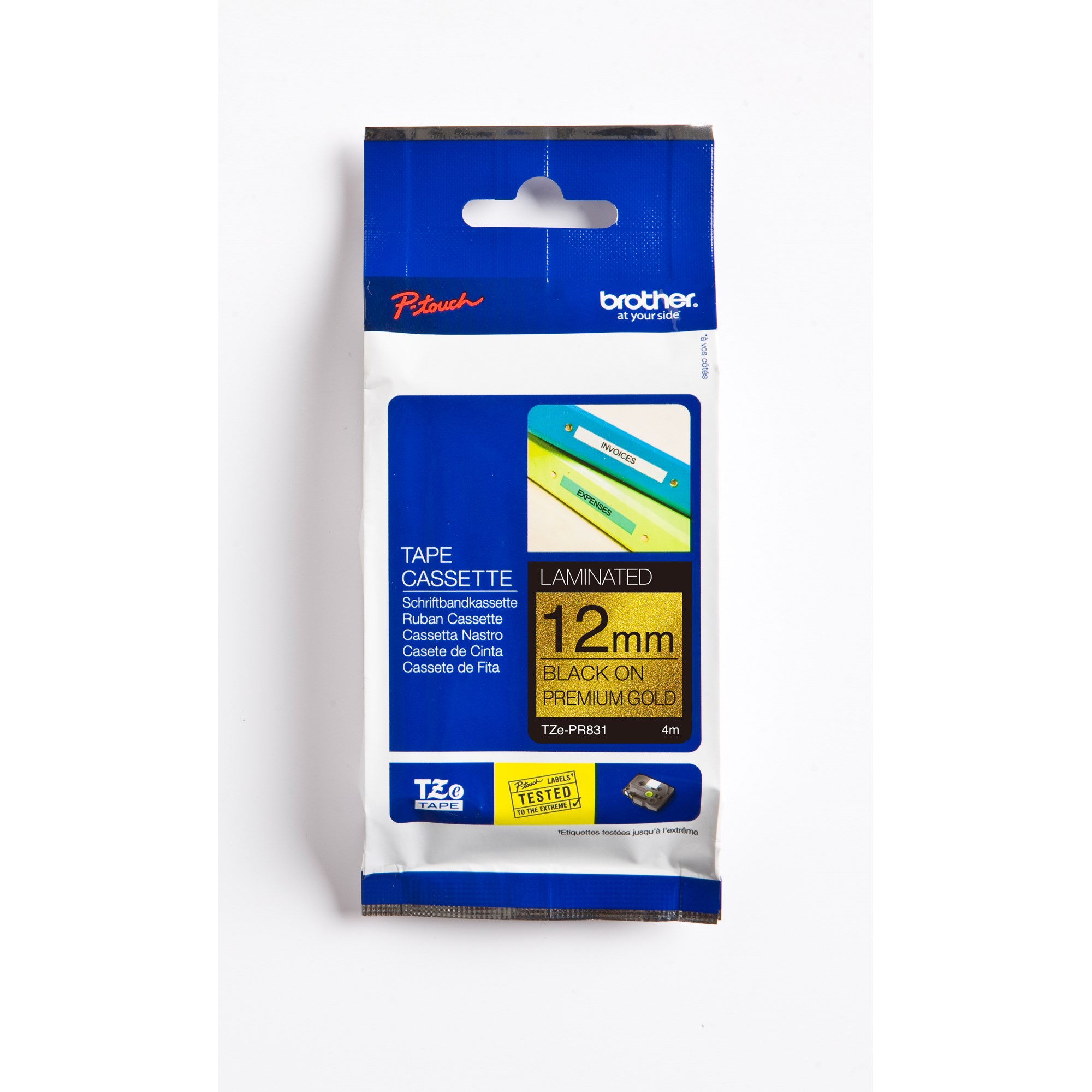 Brother TZE-PR831 Glitter Tape 12mm x 8m Black On Gold