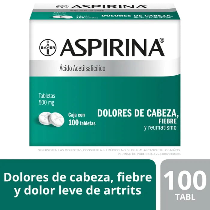 Ácido acetilsalicílico-ASPIRINA*- 100 tabs-500mg - BAYER