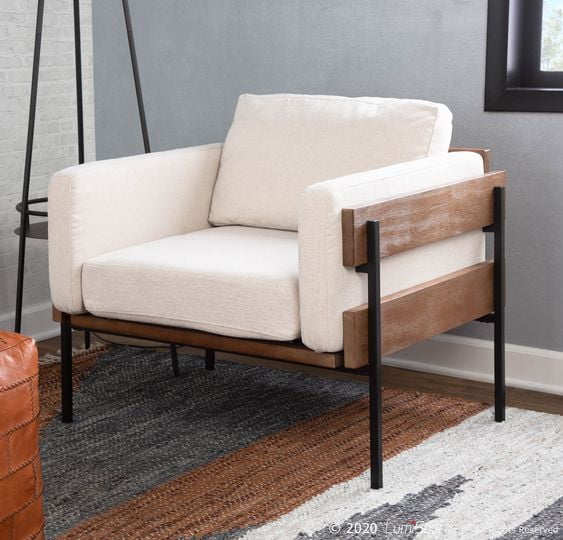 Modern Lounge Chair – Solid Wood and Metal Frame with Cushioned Upholstery