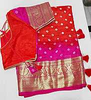 D163: Ready To Ship Beautiful Bandini Silk Saree With Stitched Blouse
