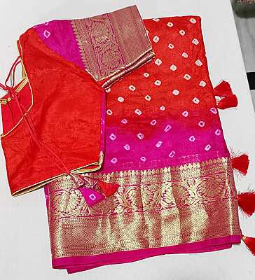 D163: Ready To Ship Beautiful Bandini Silk Saree With Stitched Blouse