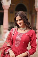 M1202: Beautiful Georgette Squins Embordiary Long Frocks With Duppata