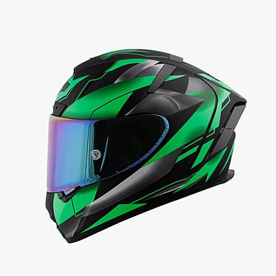 STEELBIRD SA-2 METALLIC BLACK/FLUO GREEN C/V 600 MM WITH EXTRA VISOR (SH)